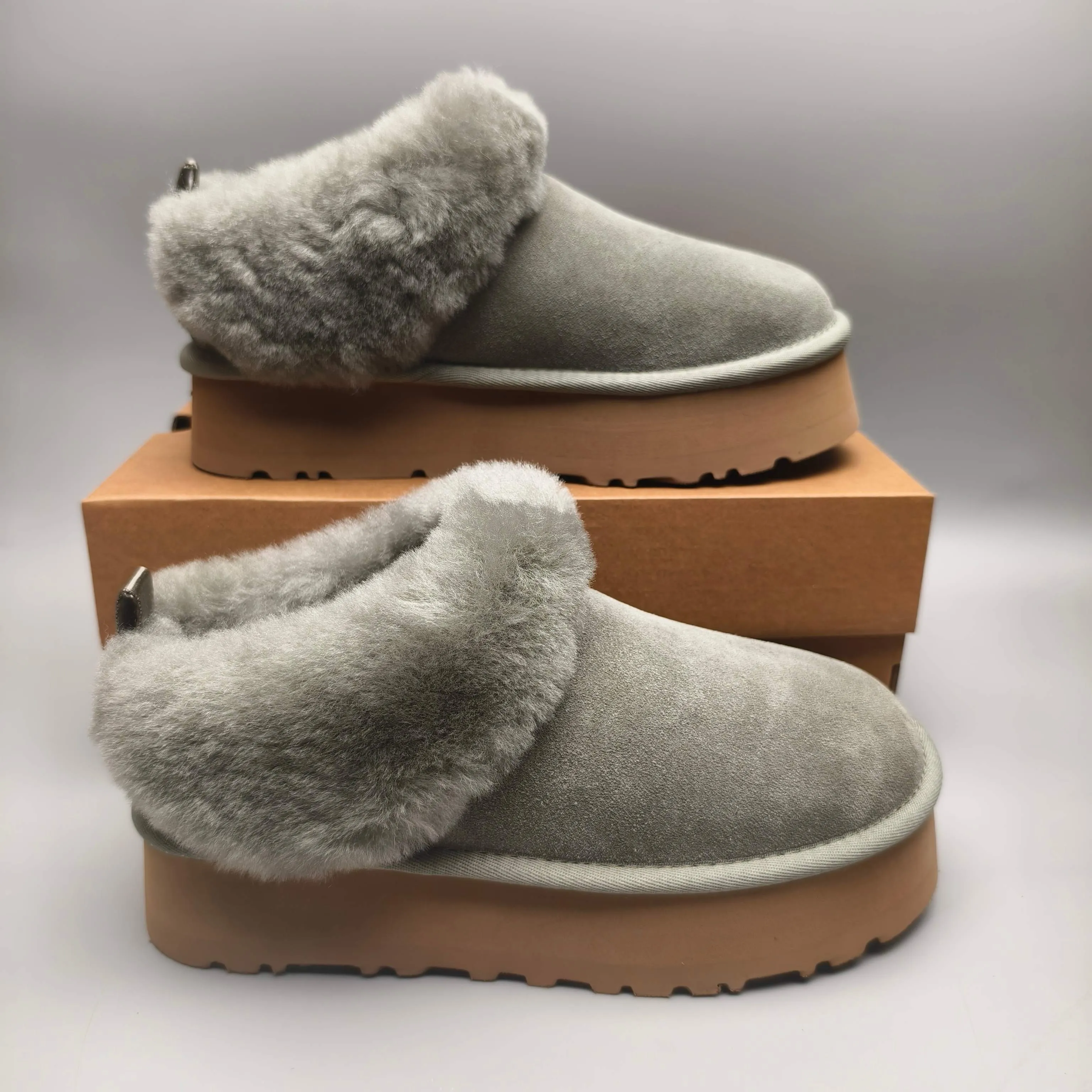 💰520 UGG sheepskin all-in-one snow boots 1393 Thick-soled suede style slip-on slip-on shoes Color: maroon green sand matching size: 35-40